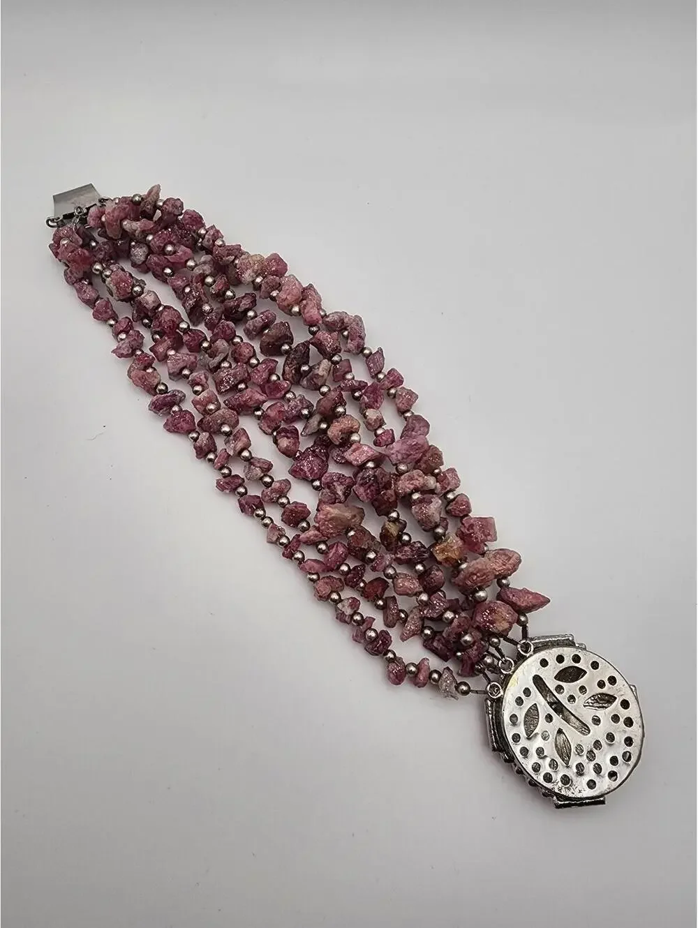 Chunky Pink Multi-Strand Rough Raw Tourmaline Bracelet with Rhinestone Clasp